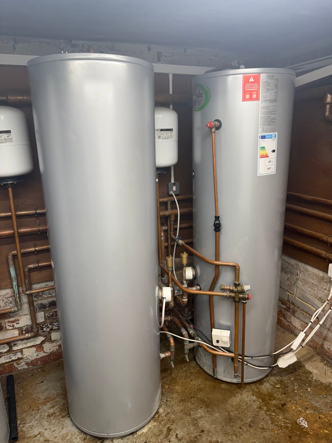 Commercial hot water cylinder plant room